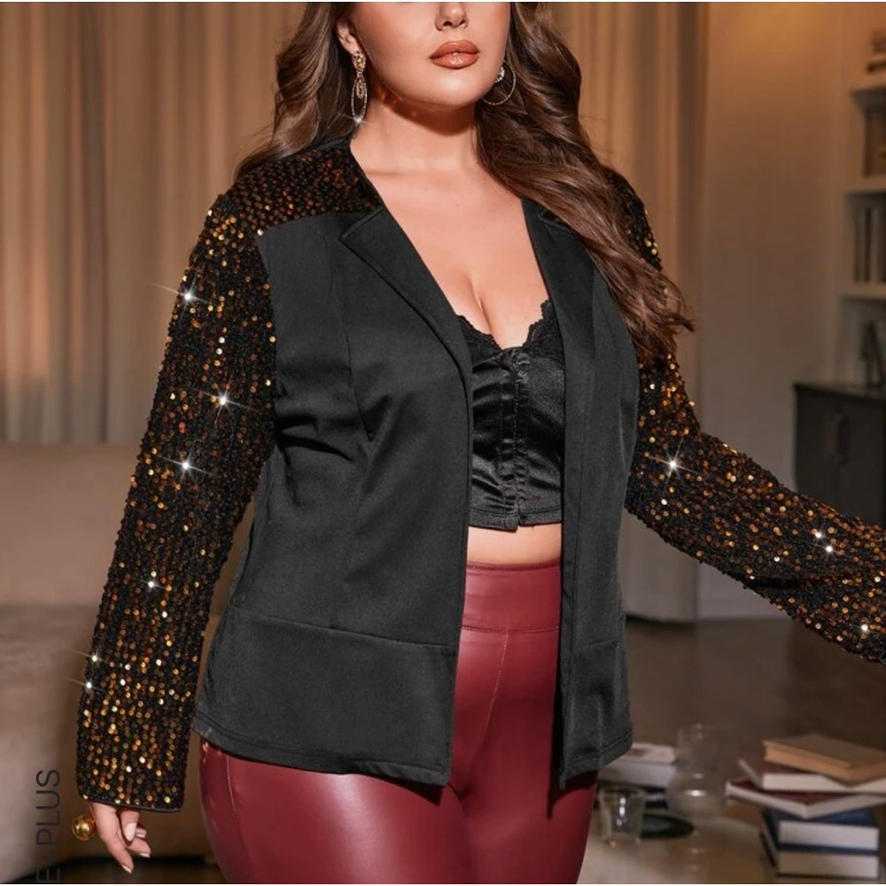 Sequined sleeves black blazer from SHEIN